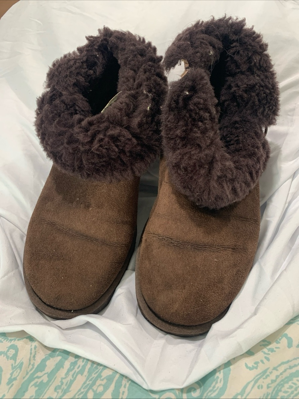 UGG Chocolate Brown Shearling Cuff Slip-On Winter Boots